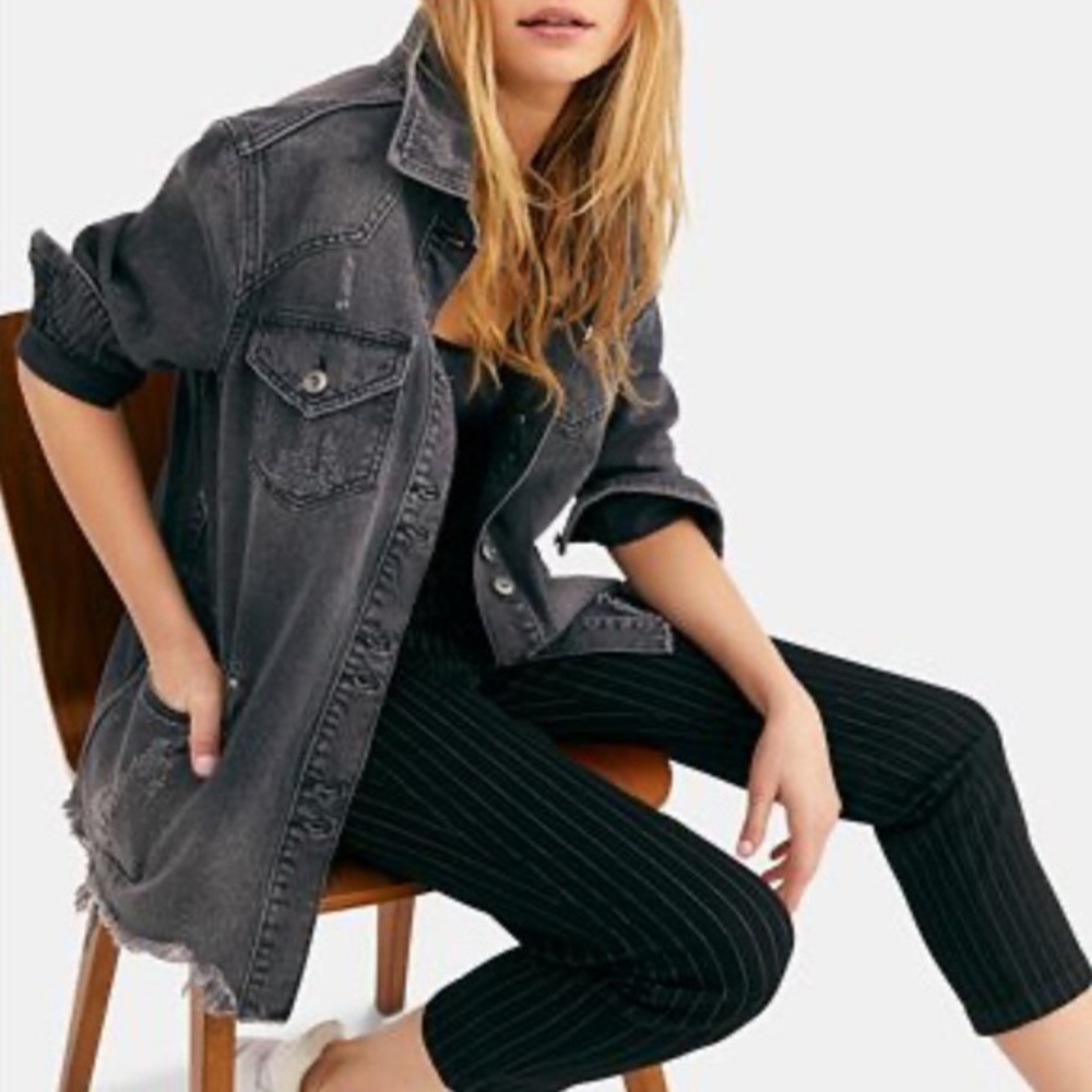 🌙 FREE PEOPLE 🌙 moon dust black denim jacket NWT